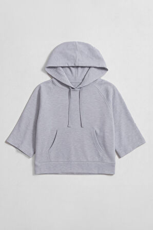 Kadın Kapüşonlu Cepli Crop Sweatshirt