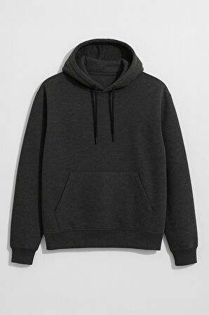 Erkek Kapüşonlu Cepli İçi Polarlı Sweatshirt