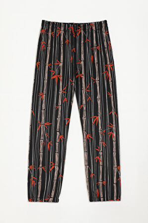 Kadın Yumuşak Kadife Dokulu Bambu Desenli Pijama Altı