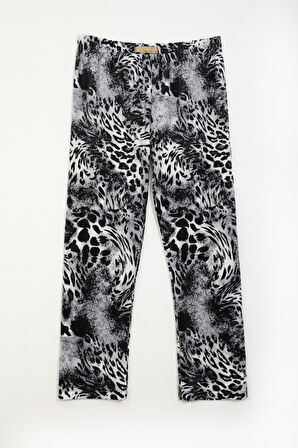 Kadın Yumuşak Kadife Dokulu Leopar Desenli Pijama Altı