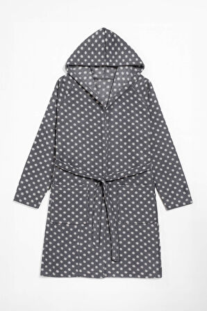 Kadın Kapüşonlu Puantiyeli Polar Sabahlık