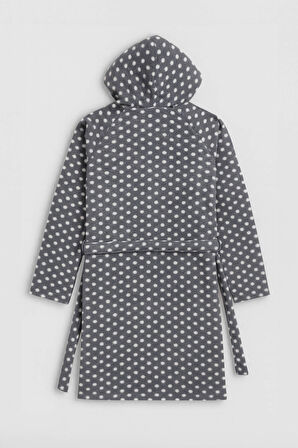 Kadın Kapüşonlu Puantiyeli Polar Sabahlık