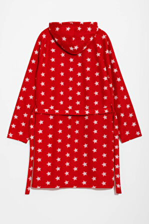 Kadın Kapüşonlu Yıldız Desenli Polar Sabahlık