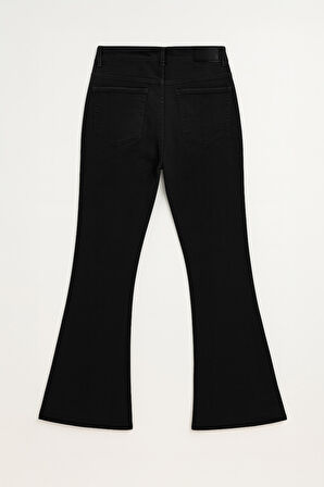 Kadın İspanyol Paça Skinny Fit Siyah Jean Pantolon