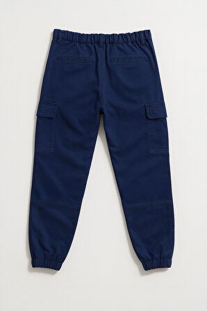 Kadın Kargo Cep Beli Lastikli Slim Fit Lacivert Jean Pantolon