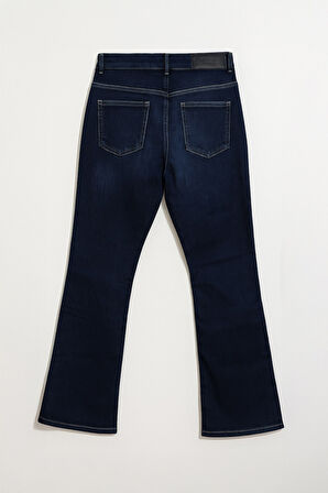 Kadın Yüksek Bel Likralı İspanyol Paça Jean Pantolon