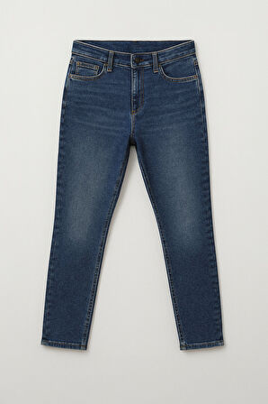 Kadın Likralı Skinny Fit Dar Paça Mavi Jean Pantolon