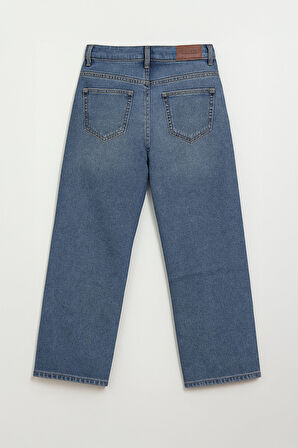 Kadın Yüksek Bel Wide Leg Mavi Jean Pantolon