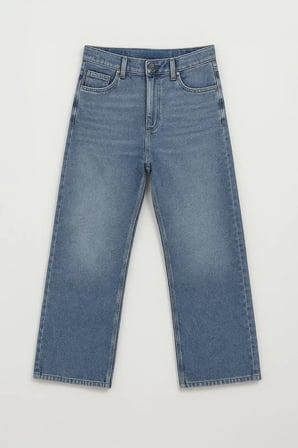Kadın Yüksek Bel Wide Leg Mavi Jean Pantolon