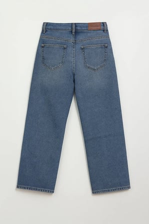 Kadın Yüksek Bel Wide Leg Mavi Jean Pantolon