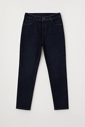 Kadın Yüksek Bel Skinny Fit Likralı Lacivert Jean Pantolon