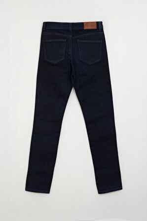 Kadın Yüksek Bel Skinny Fit Likralı Lacivert Jean Pantolon