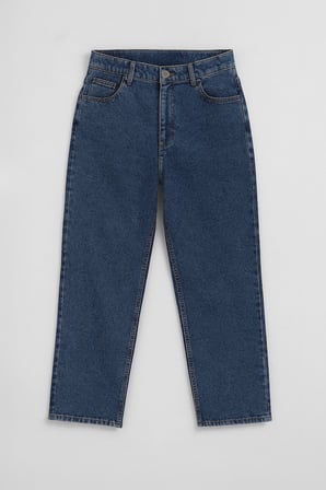Kadın Yüksek Bel %100 Pamuk Mom Fit Jean Pantolon