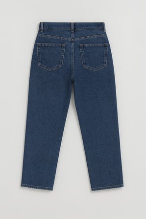 Kadın Yüksek Bel %100 Pamuk Mom Fit Jean Pantolon