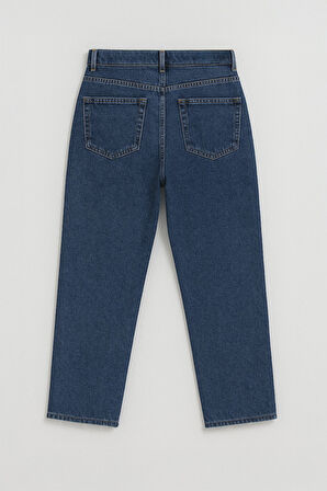 Kadın Yüksek Bel %100 Pamuk Mom Fit Jean Pantolon