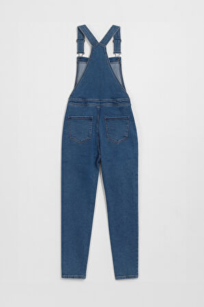 Kadın Rahat Kesim Askılı Jean Salopet Pantolon