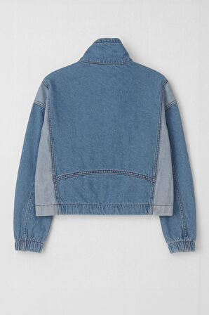 Kadın Renk Bloklu Oversize Jean Ceket