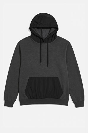 Kadın Oversize Kapüşonlu Cepli Antrasit Sweatshirt