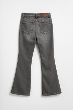 Kadın İspanyol Paça Likralı Esnek Gri Flare Jean Pantolon