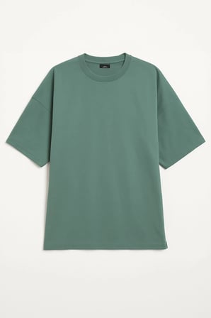 Kadın Bisiklet Yaka Oversize %100 Pamuk T-Shirt
