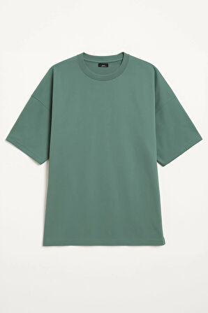 Kadın Bisiklet Yaka Oversize %100 Pamuk T-Shirt