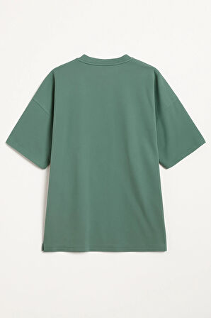 Kadın Bisiklet Yaka Oversize %100 Pamuk T-Shirt