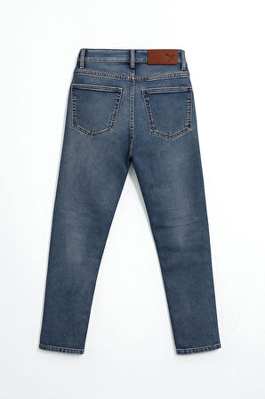 Kadın Yüksek Bel Slim Fit Likralı Mavi Jean Pantolon