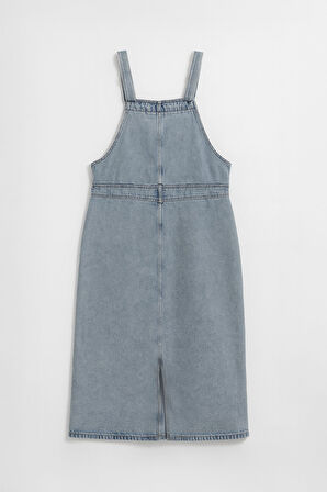 Modest Kare Yaka Jean Salopet Elbise