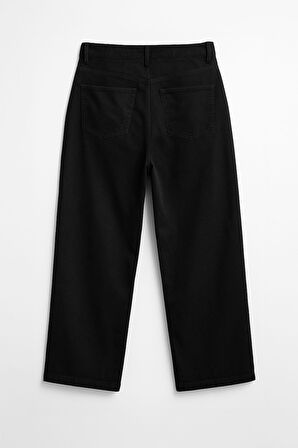 Kadın Yüksek Bel %100 Pamuk Wide Leg Siyah Jean Pantolon