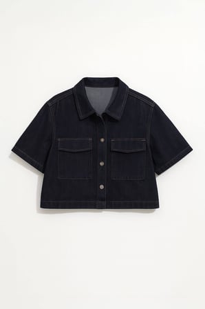 Kadın Regular Fit Cepli Lacivert Crop Jean Gömlek