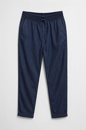 Kadın Beli Lastikli Straight Fit İnce Mavi Jean Pantolon