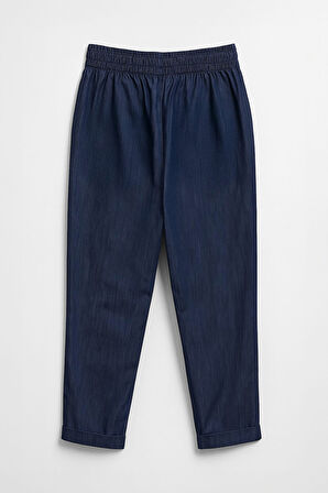 Kadın Beli Lastikli Straight Fit İnce Mavi Jean Pantolon