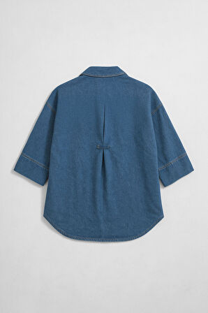 Kadın Rahat Kalıp Mavi Jean Gömlek