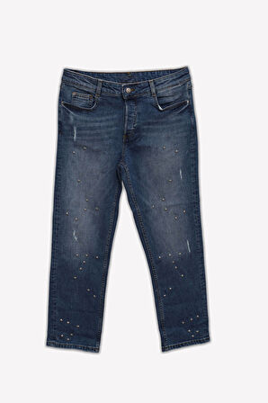 Kadın Yıldız Taş Detaylı Straight Fit Jean Pantolon