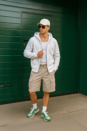 Erkek Fermuarlı Kapüşonlu Cepli İçi Polarlı Sweatshirt