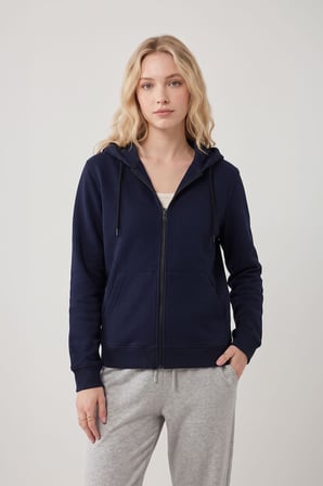 Kadın Fermuarlı Kapüşonlu Cepli İçi Polarlı Sweatshirt