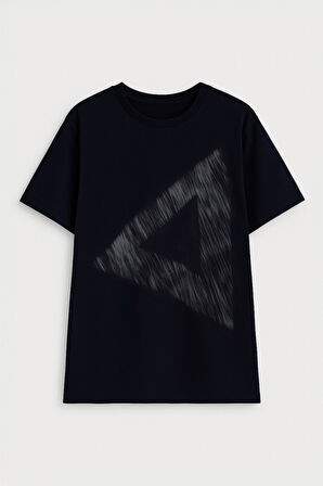 Erkek Rahat Kesim Bisiklet Yaka Baskılı Beyaz T-shirt