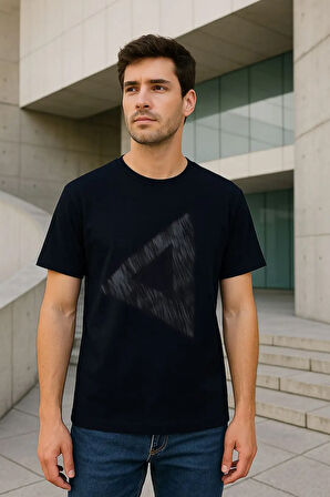 Erkek Rahat Kesim Bisiklet Yaka Baskılı Beyaz T-shirt