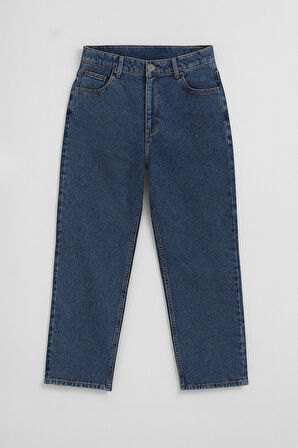 Kadın Yüksek Bel %100 Pamuk Mom Fit Jean Pantolon