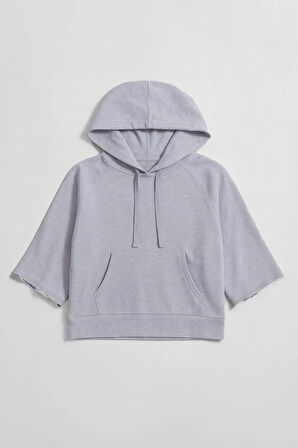 Kadın Kapüşonlu Cepli Crop Sweatshirt