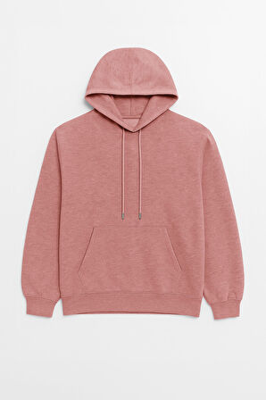 Kadın Kapüşonlu Cepli Mercan Sweatshirt