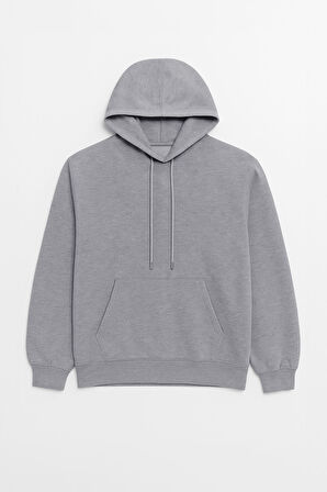 Kadın Kapüşonlu Cepli Gri Sweatshirt