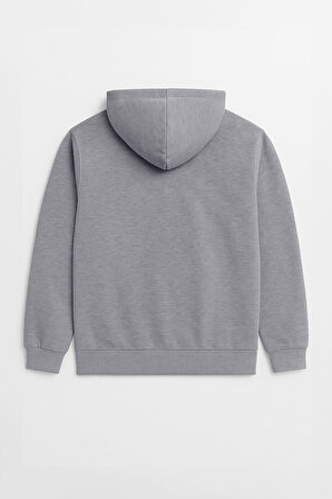 Kadın Kapüşonlu Cepli Gri Sweatshirt