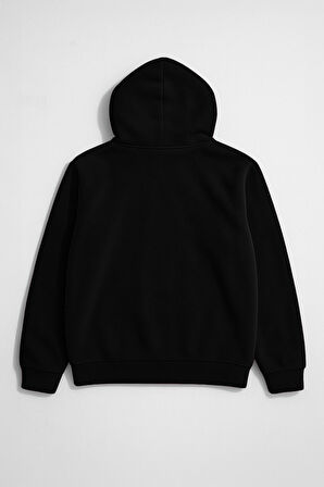 Kadın Kapüşonlu Cepli Siyah Polar Sweatshirt