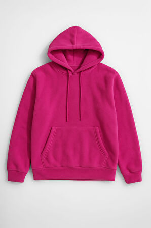 Kadın Kapüşonlu Cepli Fuşya Polar Sweatshirt