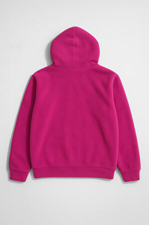 Kadın Kapüşonlu Cepli Fuşya Polar Sweatshirt
