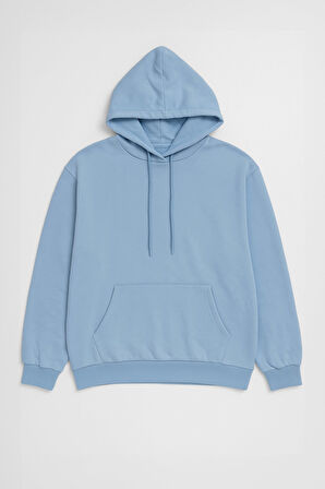 Kadın Kapüşonlu Cepli Yazı Baskılı Mavi Sweatshirt