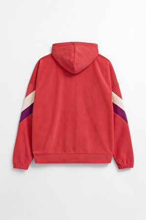 Kadın Fermuarlı Kapüşonlu Cepli Mercan Polar Sweatshirt