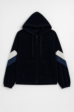 Kadın Fermuarlı Kapüşonlu Cepli Lacivert Polar Sweatshirt