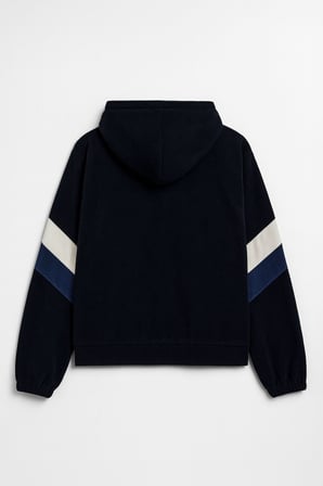 Kadın Fermuarlı Kapüşonlu Cepli Lacivert Polar Sweatshirt